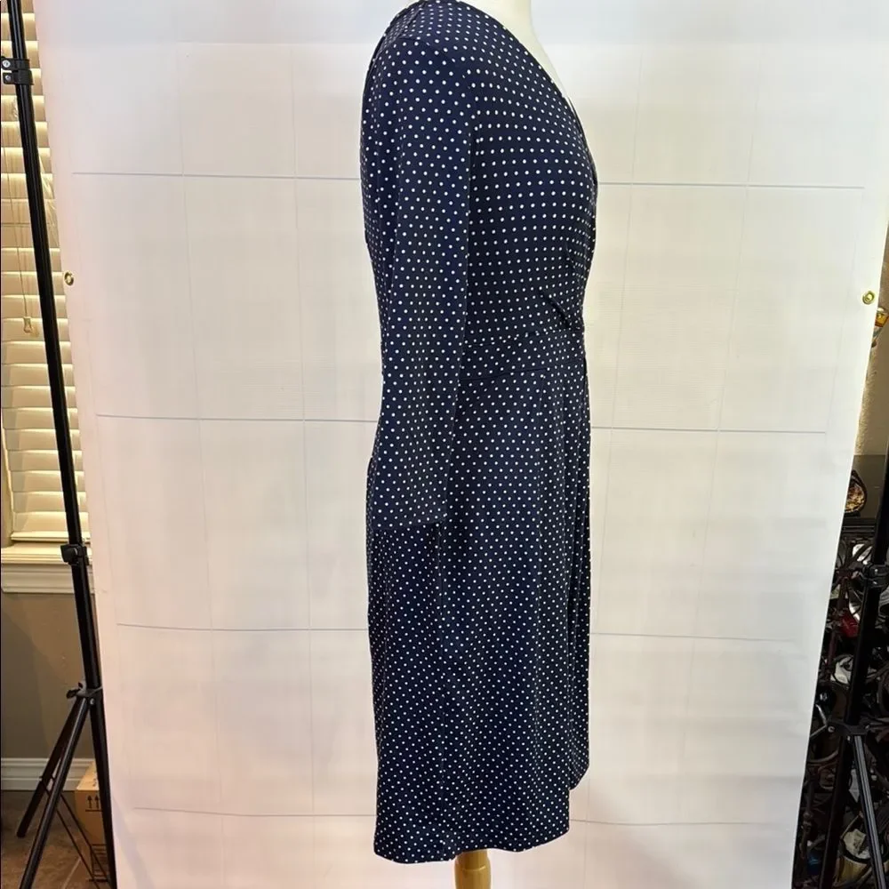 Talbots Navy Blue Polka Dot Dress with 3/4 Sleeve, Size 6 - Picture 3 of 8